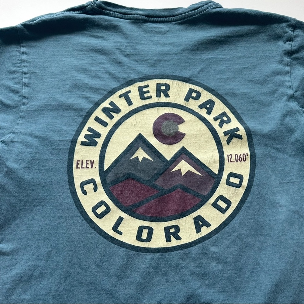 Winter Park Colorado Long Sleeve Graphic Tee Muted Green/Blue Size S - Picture 4 of 12